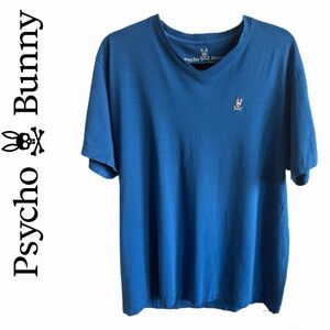 Psycho Bunny Men’s Blue V-Neck Tee 100% Pima Cotton Size 6/L Like New